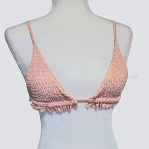 Zaful pink smocked with ruffle detail bikini top